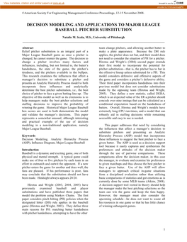 Decision Modeling and Applications to Major League Baseball Pitcher Substitution