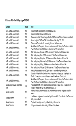 Wabamun Watershed Bibliography – Feb 2008