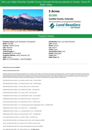 5 Acres $5,000 Costilla County, Colorado