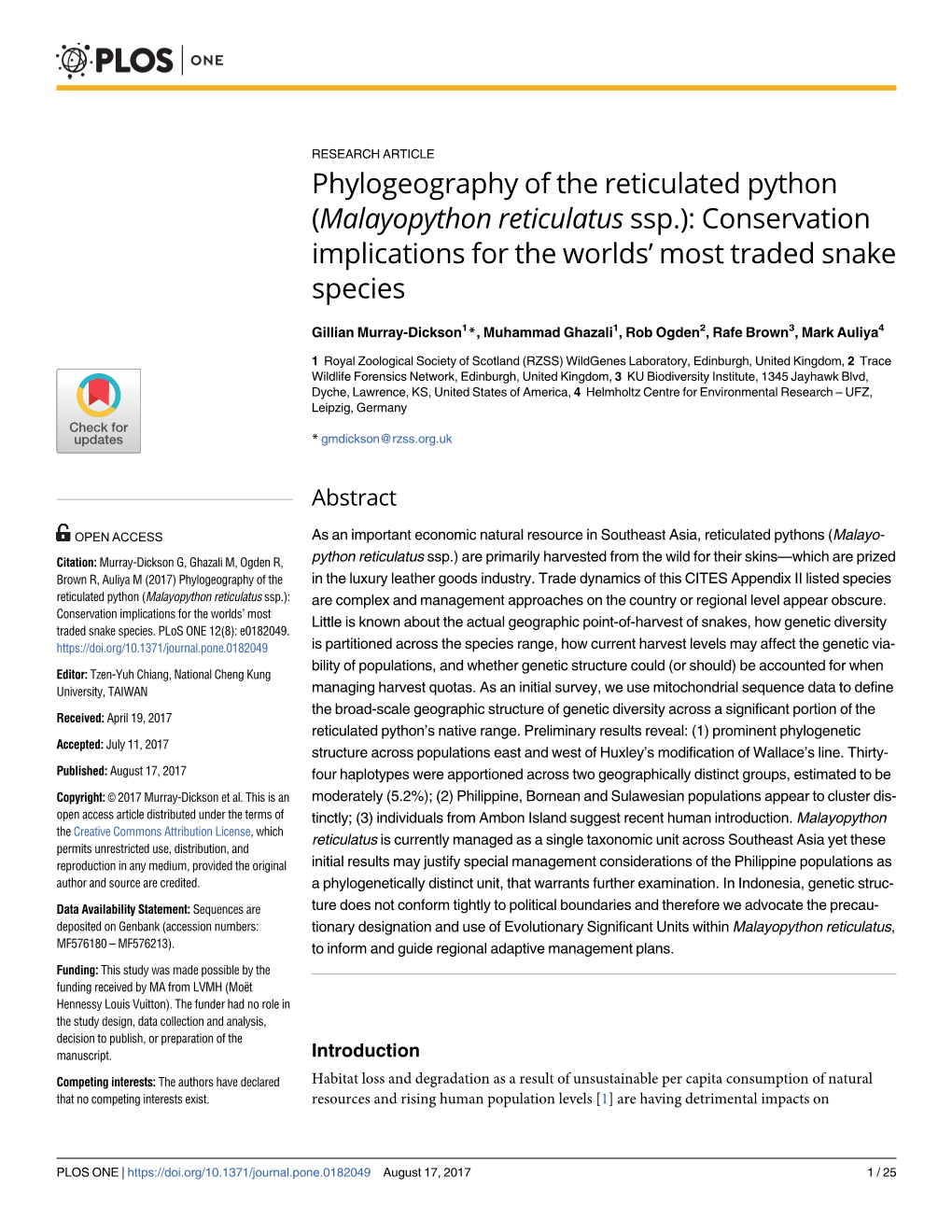 Phylogeography of the Reticulated Python (Malayopython Reticulatus Ssp.): Conservation Implications for the Worlds’ Most Traded Snake Species