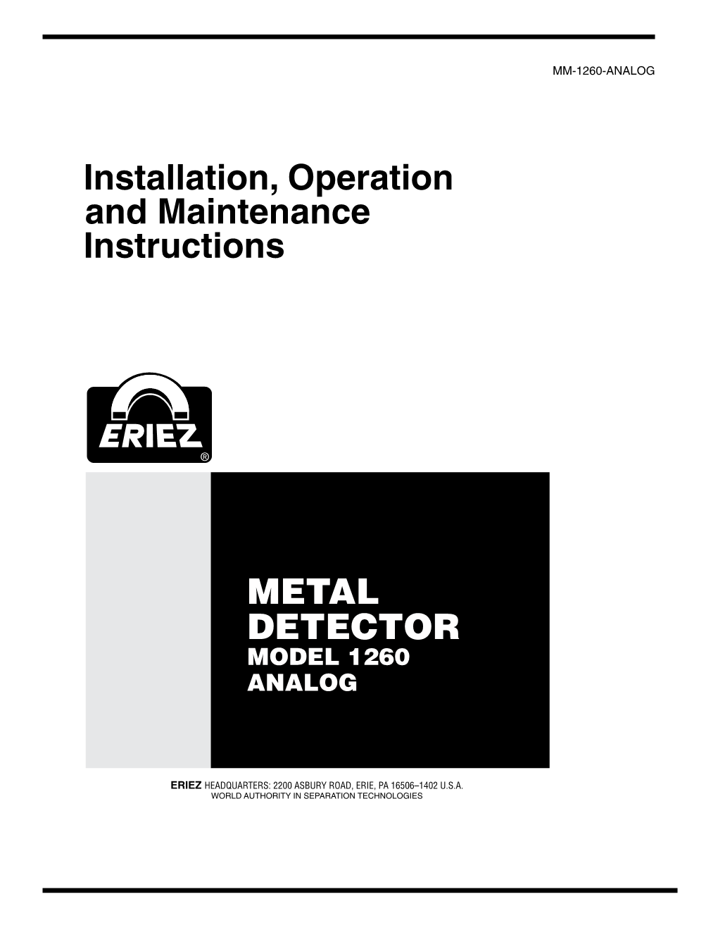 Installation, Operation and Maintenance Instructions METAL