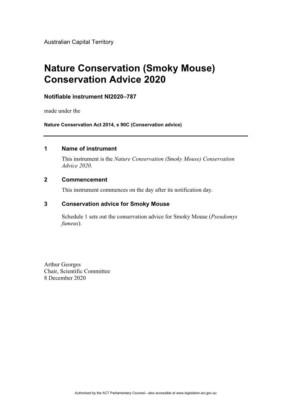 (Smoky Mouse) Conservation Advice 2020