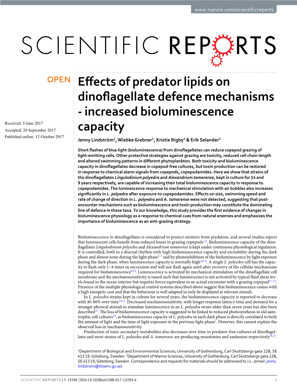 Effects of Predator Lipids on Dinoflagellate Defence Mechanisms