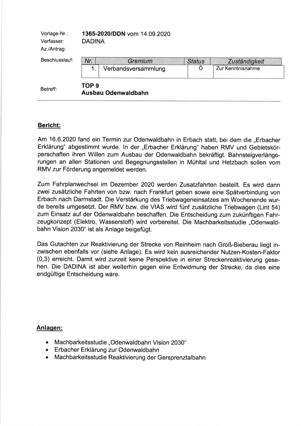 Am 16.6.2020 Fand Ein Termin Zur Odenwaldbahn in Erbach Statt, Bei Dem Die ,,Erbacher Erklärung