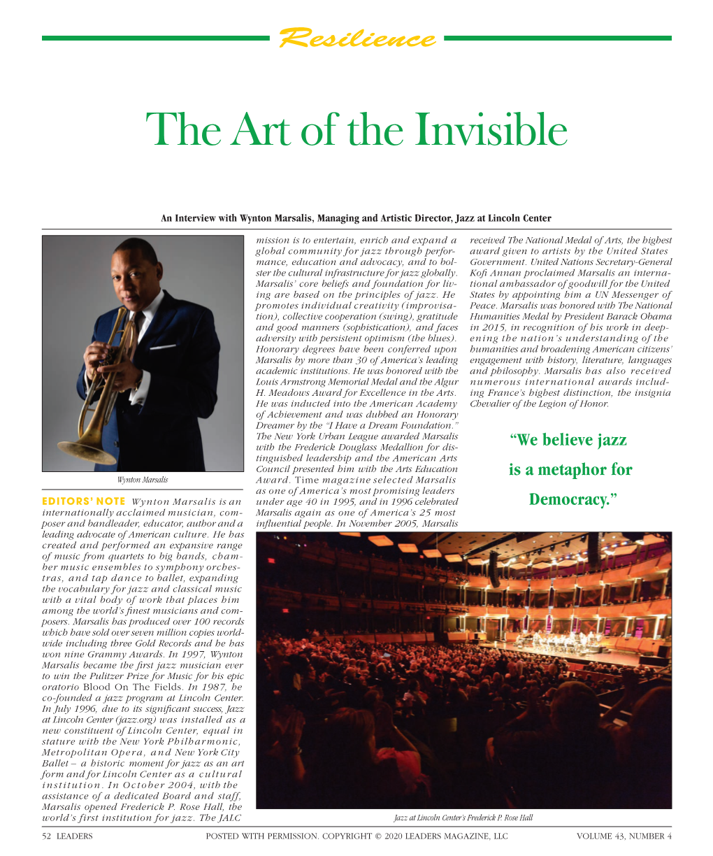 To Download a PDF of an Interview with Wynton Marsalis, Managing and Artistic Director