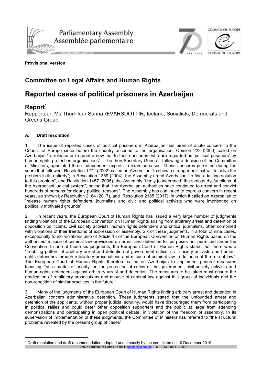 Reported Cases of Political Prisoners in Azerbaijan