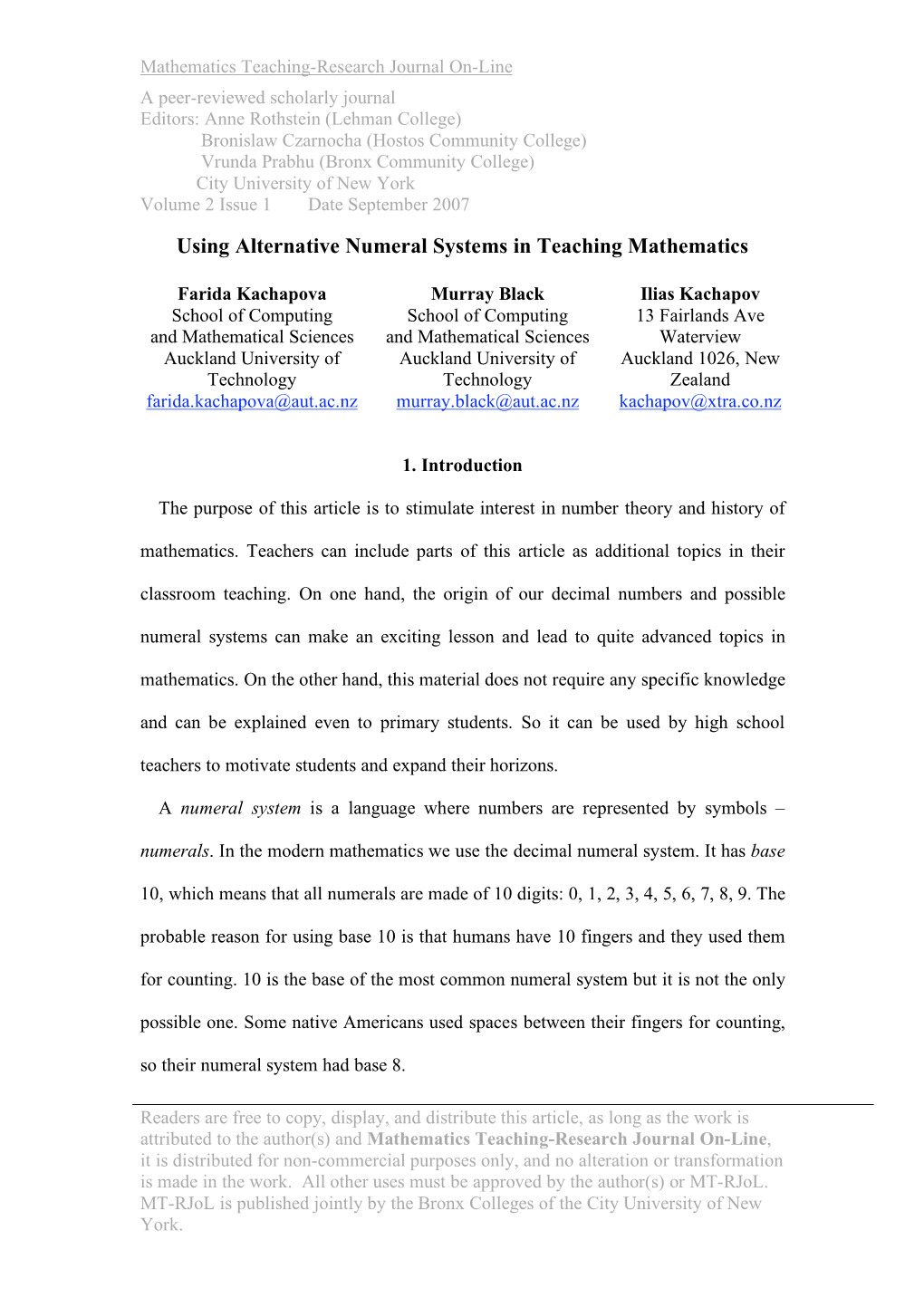 Using Alternative Numeral Systems in Teaching Mathematics