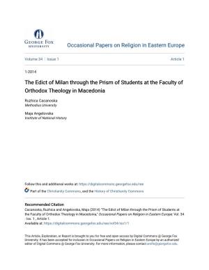 The Edict of Milan Through the Prism of Students at the Faculty of Orthodox Theology in Macedonia