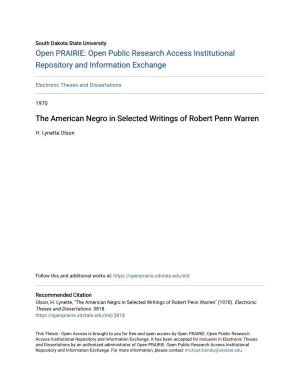 The American Negro in Selected Writings of Robert Penn Warren