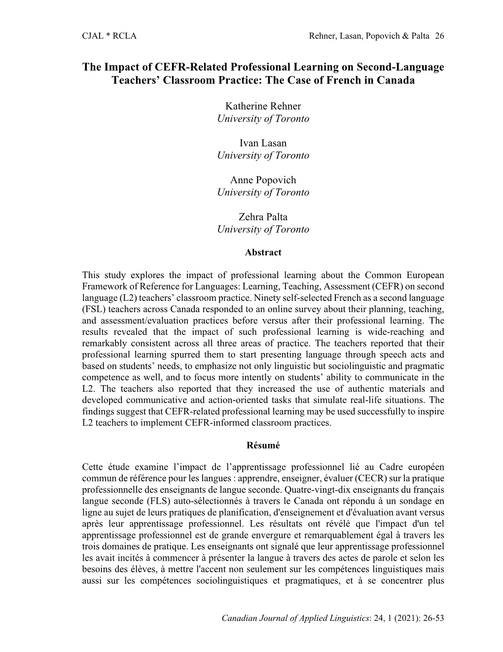 The Impact of CEFR-Related Professional Learning on Second-Language Teachers’ Classroom Practice: the Case of French in Canada