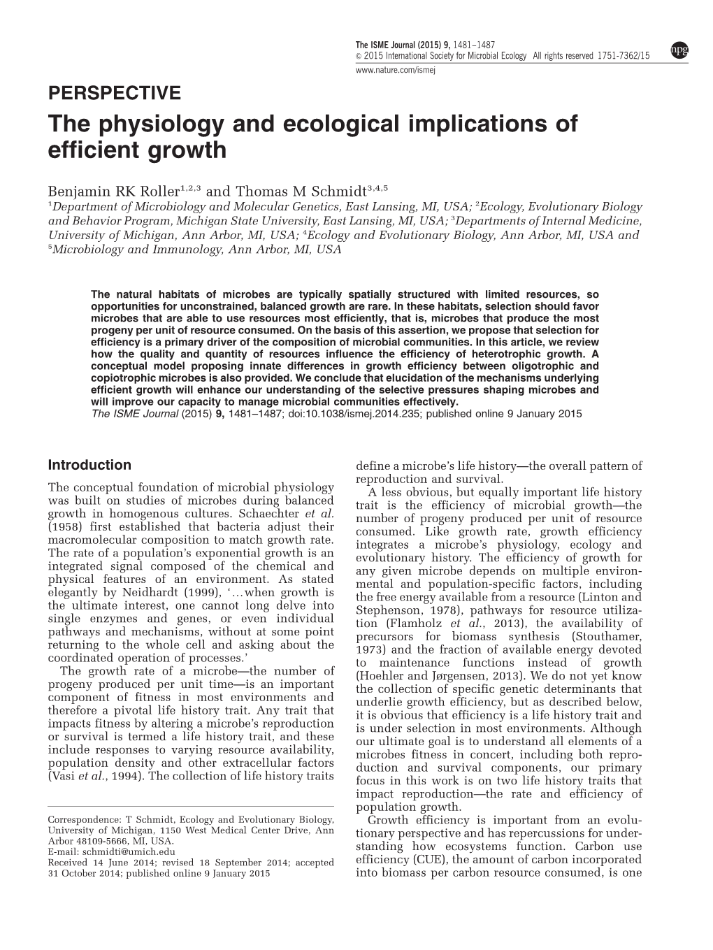 The Physiology and Ecological Implications of Efficient Growth