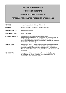 Job Description PA to Bishop of Hereford