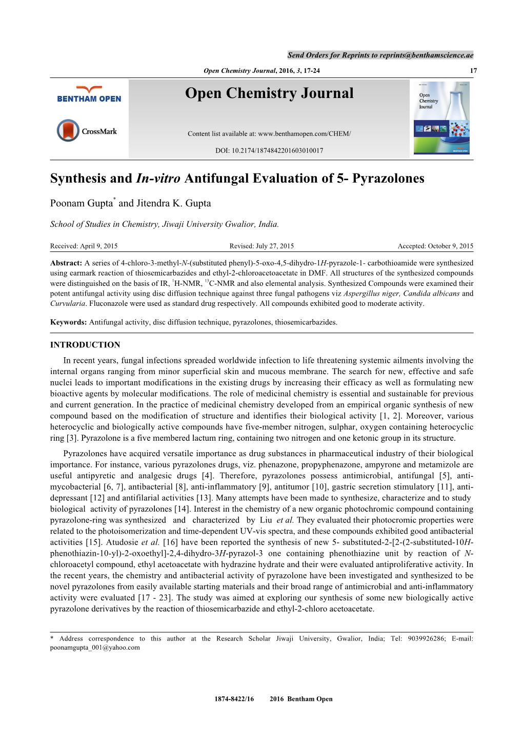 Open Chemistry Journal, 2016, 3, 17-24 17 Open Chemistry Journal