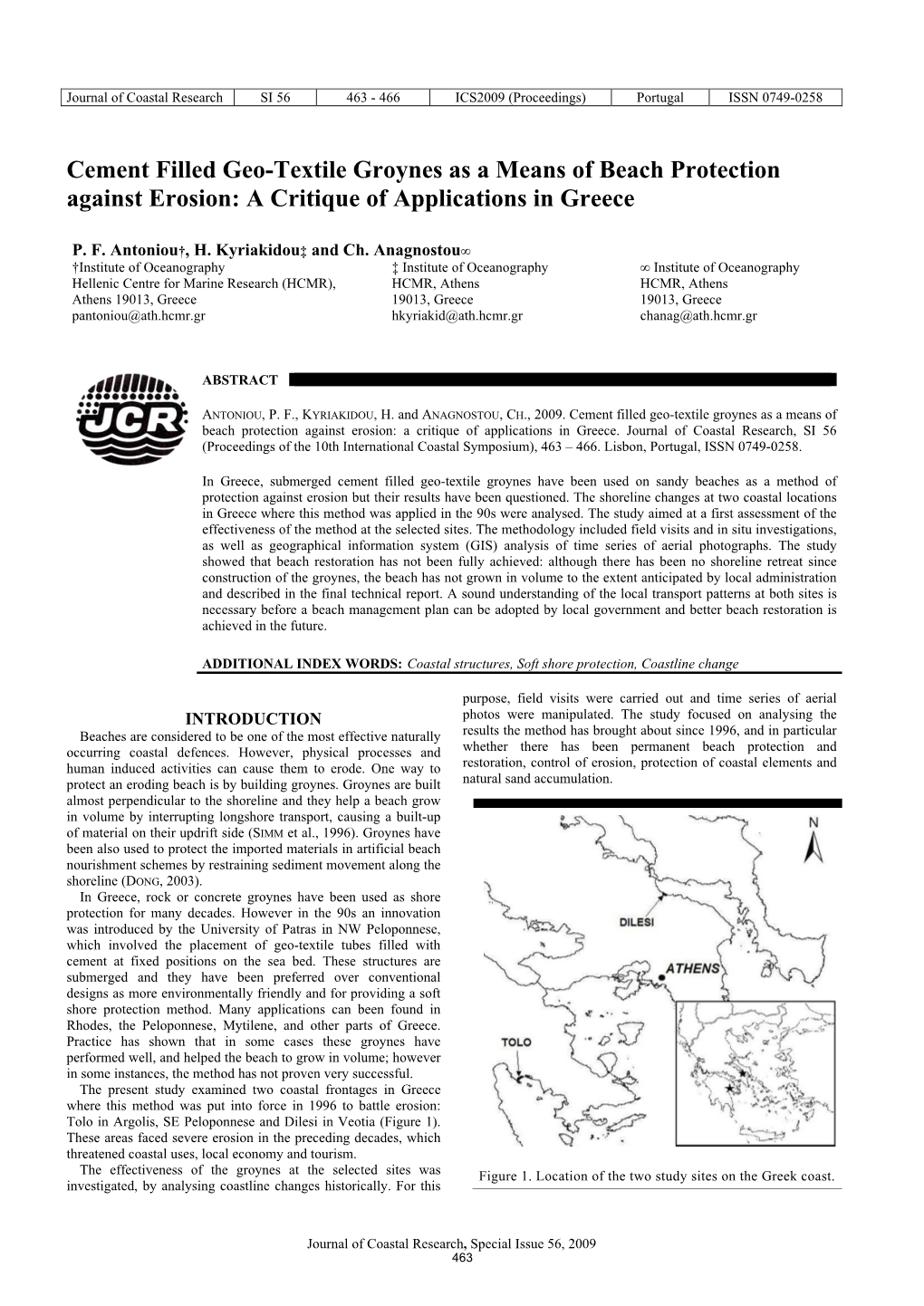 Cement Filled Geo-Textile Groynes As a Means of Beach Protection Against Erosion: a Critique of Applications in Greece