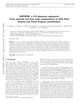 INPOP08, a 4-D Planetary Ephemeris: from Asteroid and Time-Scale Computations to ESA Mars Express and Venus Express Contributions