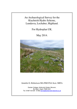 An Archaeological Survey for the Kiachnish Hydro Scheme, Lundavra, Lochaber, Highland