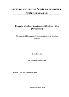 Diverzita a Biologie Kryptosporidií Hrabošovitých (Arvicolinae)