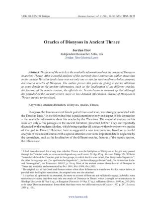 Oracles of Dionysos in Ancient Thrace