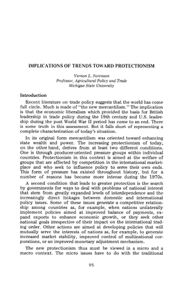 Implications of Trends Toward Protectionism