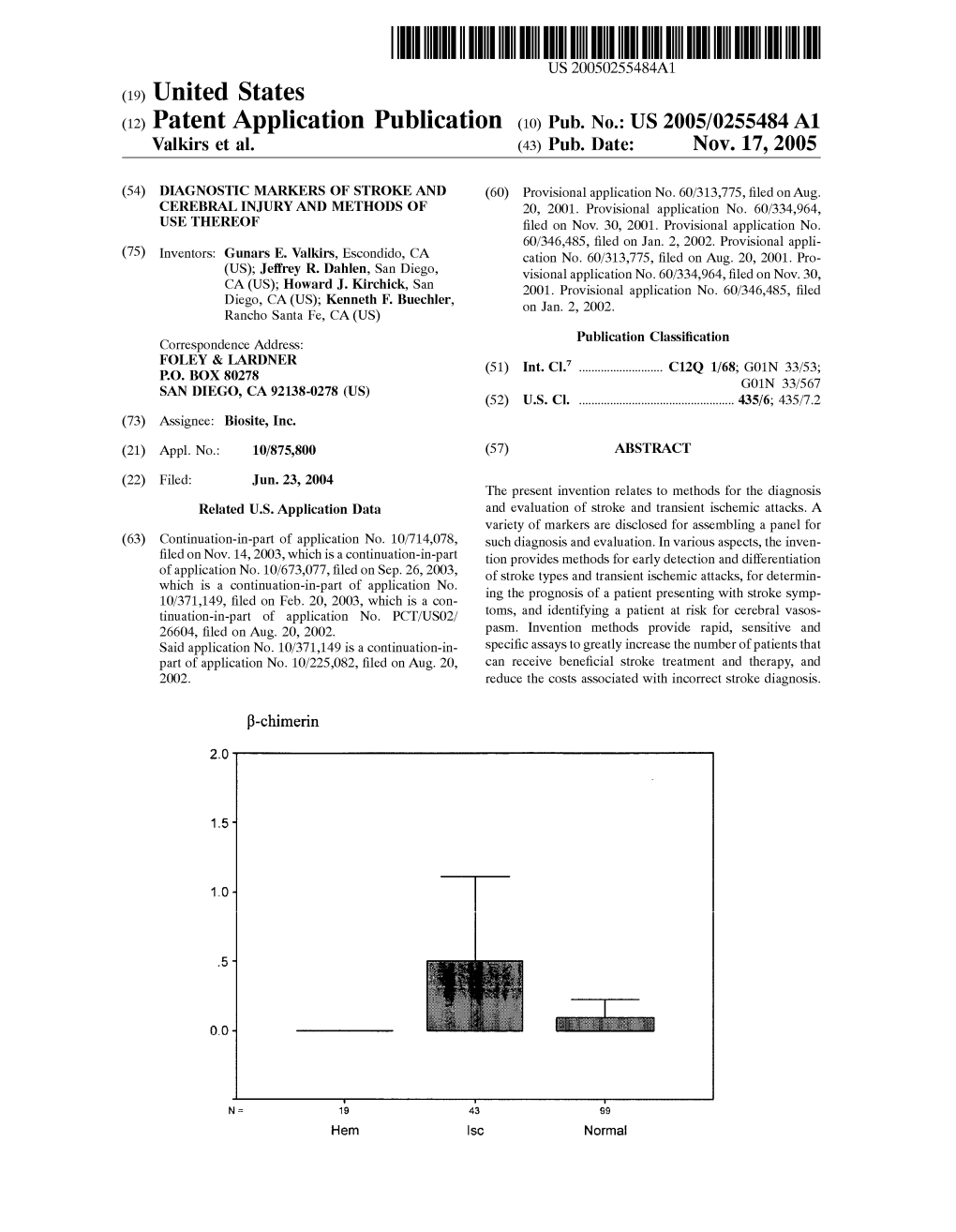 (12) Patent Application Publication (10) Pub. No.: US 2005/0255484A1 Walkirs Et Al