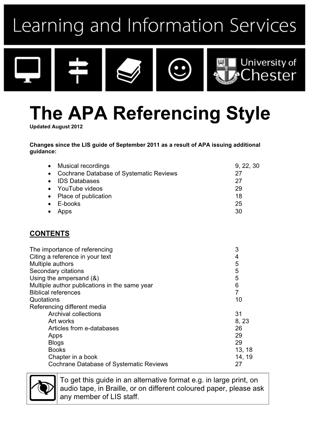 The APA Referencing Style Updated August 2012