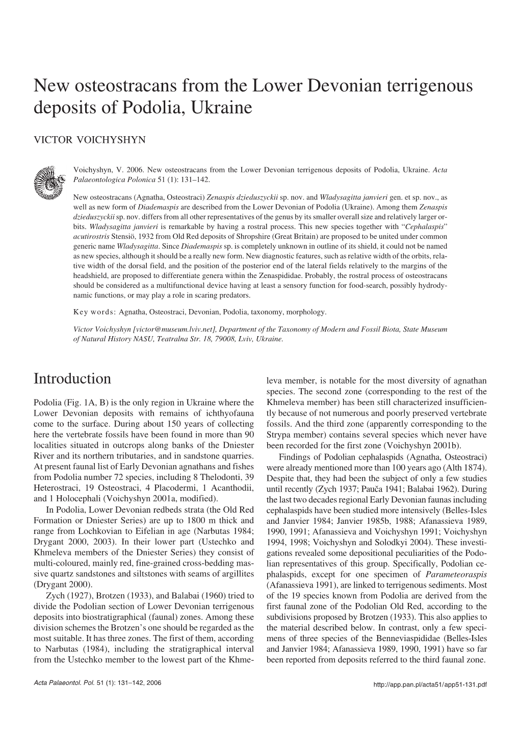 New Osteostracans from the Lower Devonian Terrigenous Deposits of Podolia, Ukraine