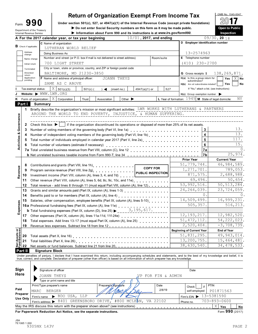 V1 |LUTHERAN WORLD RELIEF|0285795|MCLEAN|BUSINESS TAX 990|TAX RETURN|RFP: PUBLIC DISCLOSURE|2017|09/30|