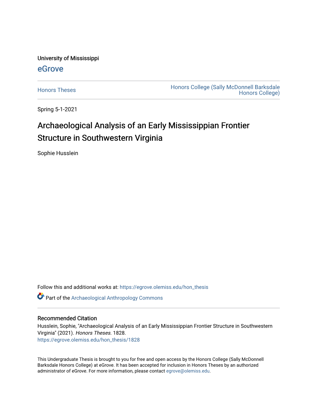 Archaeological Analysis of an Early Mississippian Frontier Structure in Southwestern Virginia