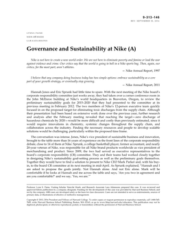 Governance and Sustainability at Nike (A)