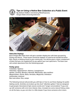 Tips on Using a Native Bee Collection at a Public Event by Addison Deboer and Andony Melathopoulos, Oregon State University Extension