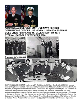 Adm William Dee ‘Bill’ Smith, Us Navy Retired Commanding Officer Uss Henry L