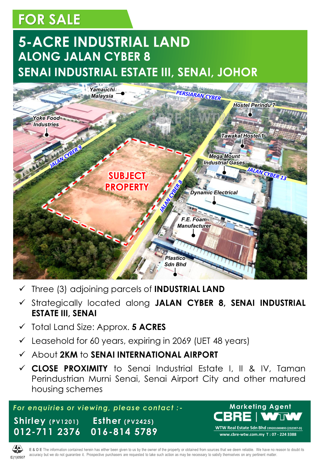 For Sale 5-Acre Industrial Land Along Jalan Cyber 8 Senai Industrial Estate Iii, Senai, Johor