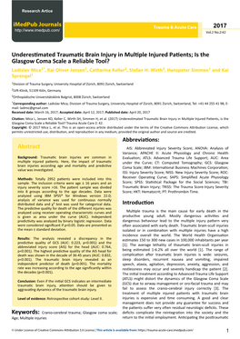 Underestimated Traumatic Brain Injury in Multiple Injured Patients; Is the Glasgow Coma Scale a Reliable Tool?