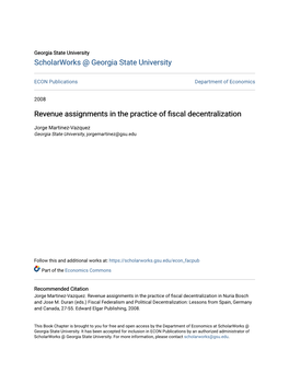 Revenue Assignments in the Practice of Fiscal Decentralization