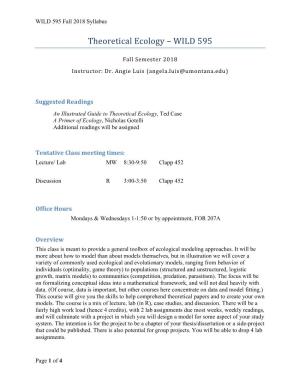 Theoretical Ecology Syllabus 2018 Revised