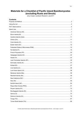 Checklist of Pacif Island Basidiomycetes