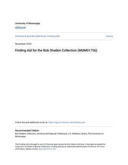 Finding Aid for the Bob Shatkin Collection (MUM01756)