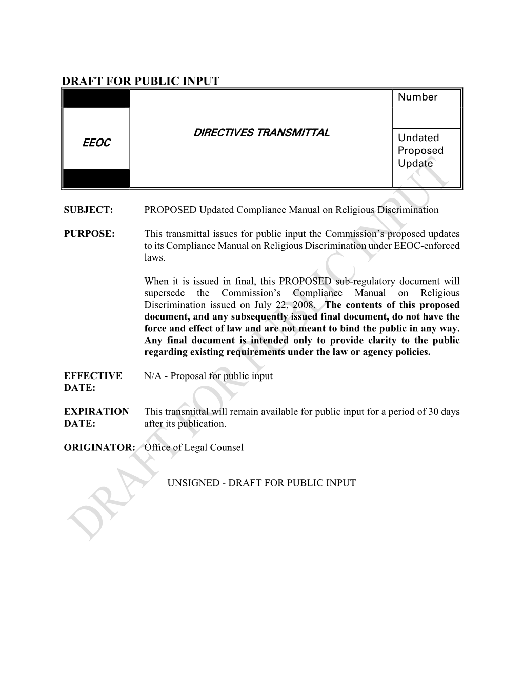 Updated Compliance Manual on Religious Discrimination