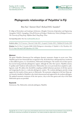 Phylogenetic Relationships Of'polyalthia'in Fiji. Phytokeys 165