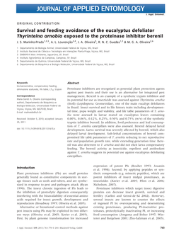 Survival and Feeding Avoidance of the Eucalyptus Defoliator Thyrinteina Arnobia Exposed to the Proteinase Inhibitor Berenil J