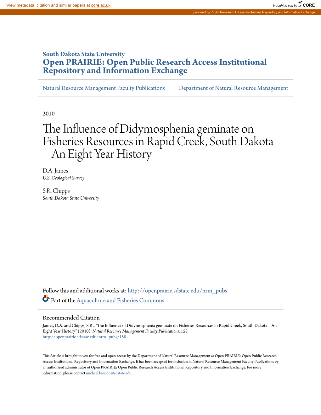 The Influence of Didymosphenia Geminate on Fisheries Resources