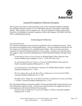 The Synopsis Was Written to Make Researchers Aware of the Amerind