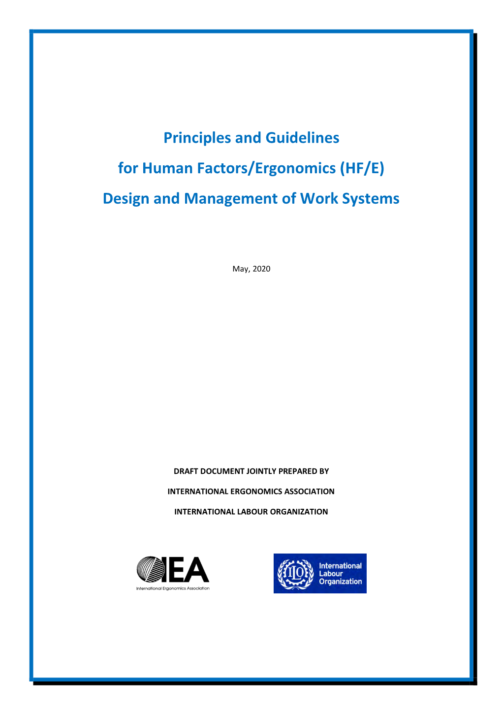 Principles and Guidelines for Human Factors/Ergonomics (HF/E) Design and Management of Work Systems