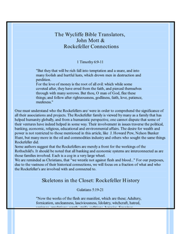 The Wycliffe Bible Translators, John Mott & Rockefeller Connections