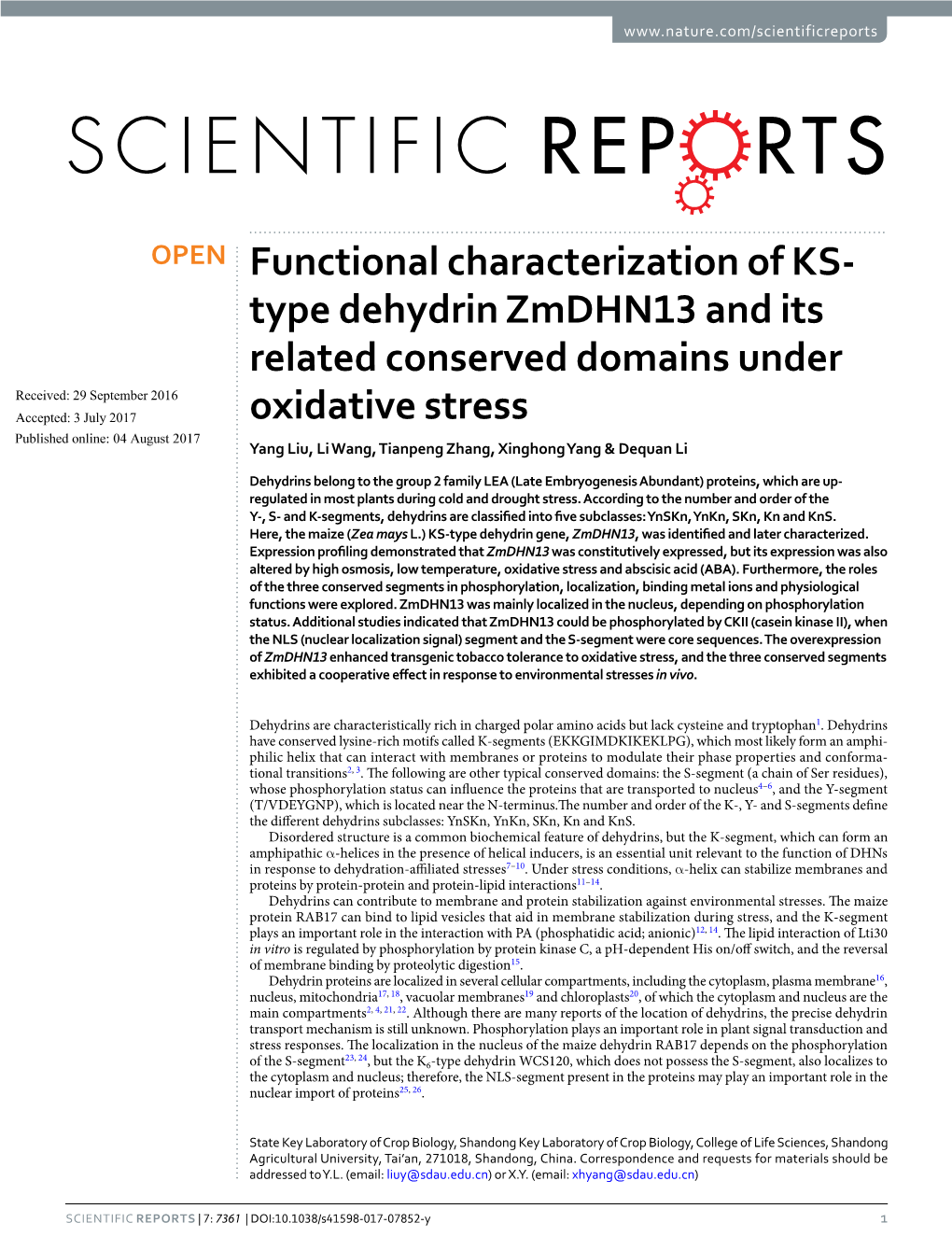 Functional Characterization of KS-Type Dehydrin Zmdhn13 and Its Related