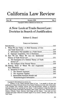 A New Look at Trade Secret Law: Doctrine in Search of Justification
