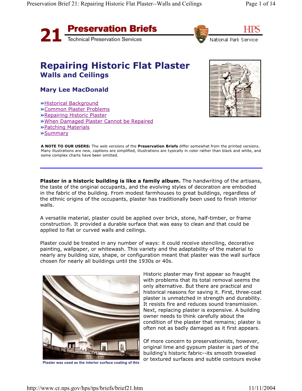 Repairing Historic Flat Plaster--Walls and Ceilings Page 1 of 14