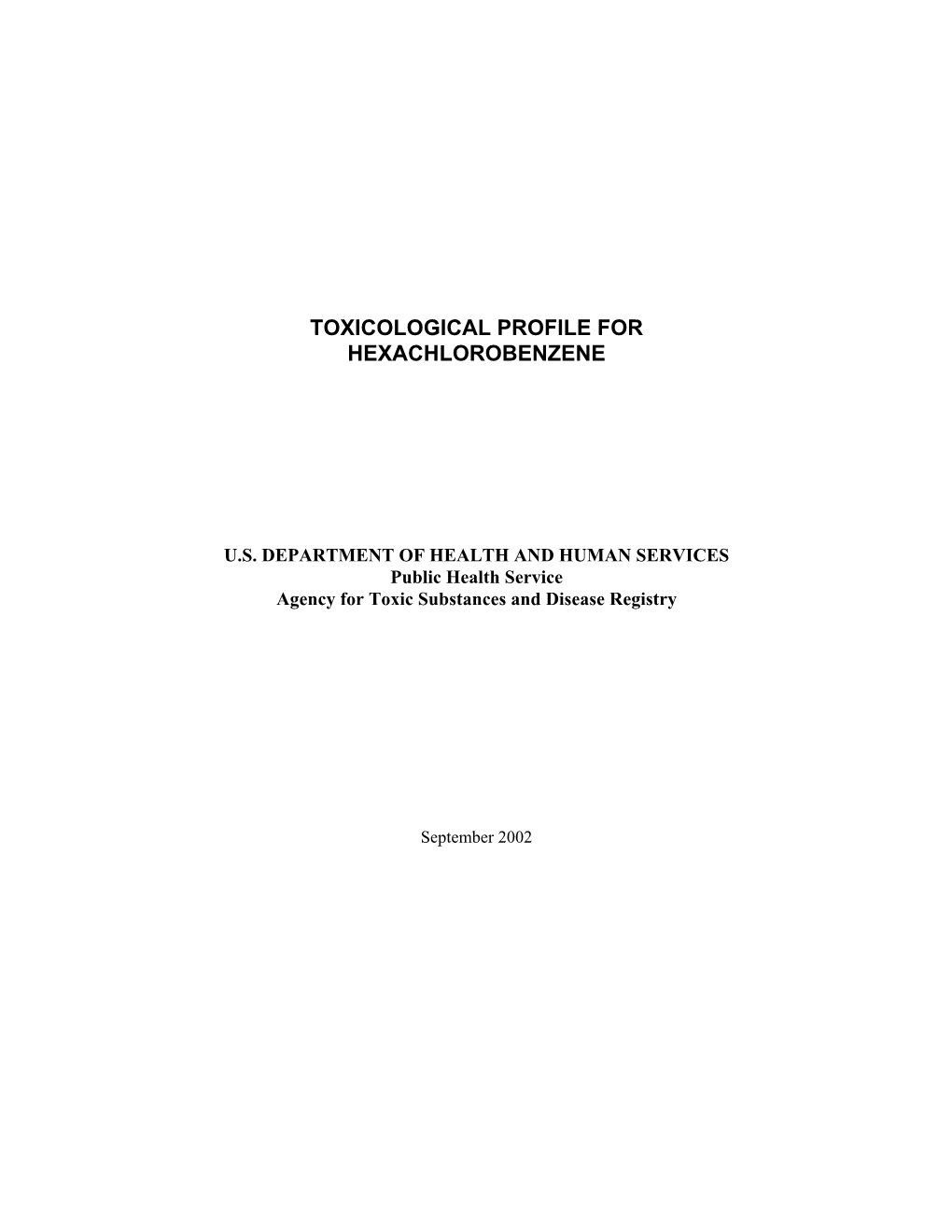 Toxicological Profile for Hexachlorobenzene