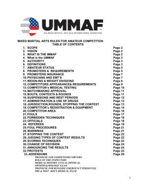 Mixed Martial Arts Rules for Amateur Competition Table of Contents 1