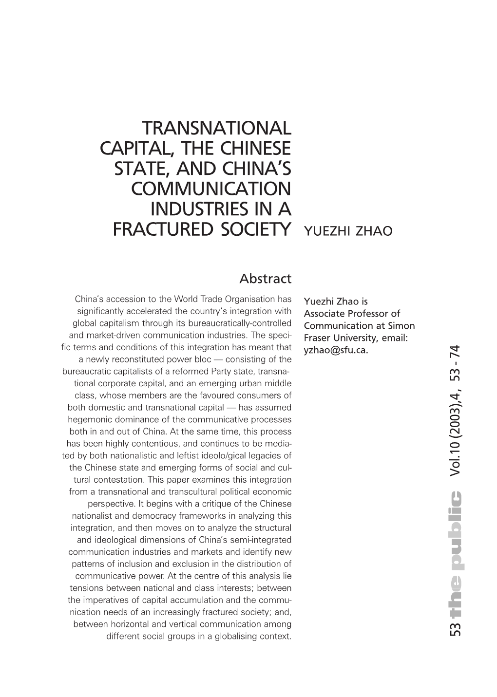 Transnational Capital, the Chinese State, and China's Communication